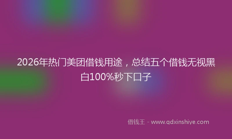 2026年热门美团借钱用途，总结五个借钱无视黑白100%秒下口子