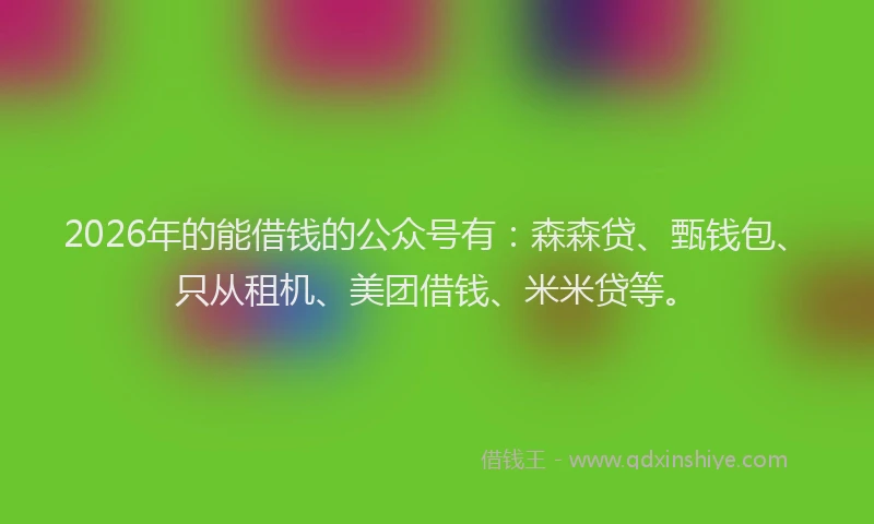 2026年的能借钱的公众号有：森森贷、甄钱包、只从租机、美团借钱、米米贷等。