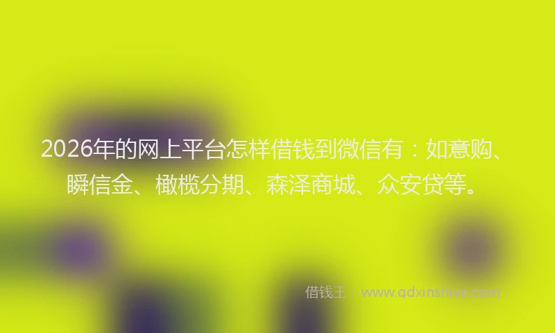 2026年的网上平台怎样借钱到微信有:如意购、瞬信金、橄榄分期、森泽商城、众安贷等。
