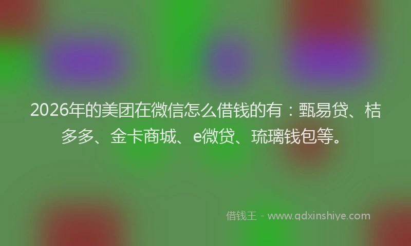 2026年的美团在微信怎么借钱的有：甄易贷、桔多多、金卡商城、e微贷、琉璃钱包等。