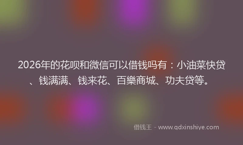 2026年的花呗和微信可以借钱吗有：小油菜快贷、钱满满、钱来花、百樂商城、功夫贷等。