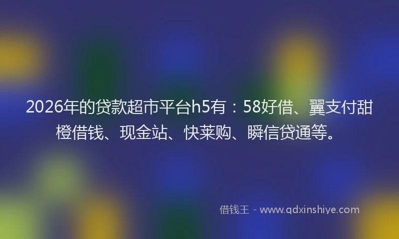 2026年的贷款超市平台h5有：58好借、翼支付甜橙借钱、现金站、快莱购、瞬信贷通等。
