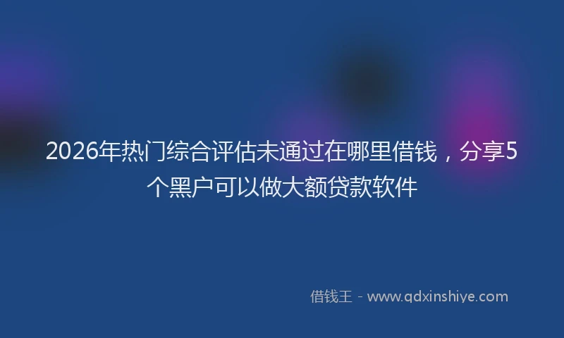 2026年热门综合评估未通过在哪里借钱，分享5个黑户可以做大额贷款软件