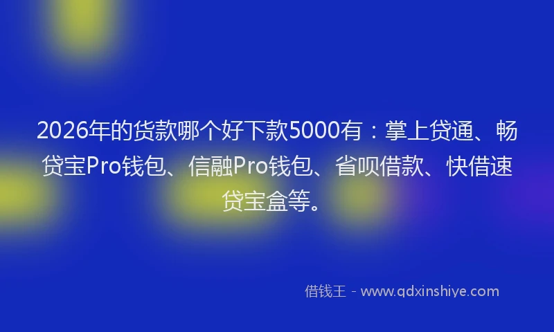 2026年的货款哪个好下款5000有：掌上贷通、畅贷宝Pro钱包、信融Pro钱包、省呗借款、快借速贷宝盒等。