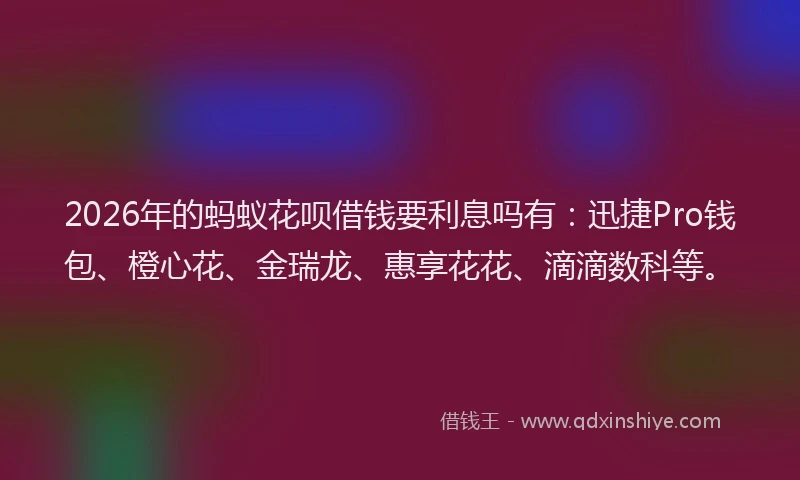 2026年的蚂蚁花呗借钱要利息吗有：迅捷Pro钱包、橙心花、金瑞龙、惠享花花、滴滴数科等。