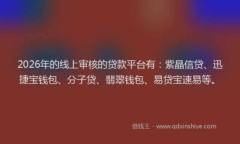 2026年的线上审核的贷款平台有:紫晶信贷、迅捷宝钱包、分子贷、翡翠钱包、易贷宝速易等。