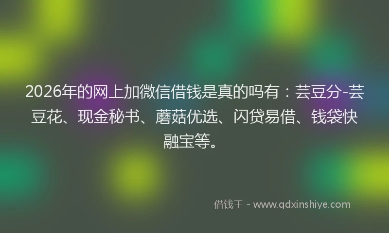 2026年的网上加微信借钱是真的吗有：芸豆分-芸豆花、现金秘书、蘑菇优选、闪贷易借、钱袋快融宝等。