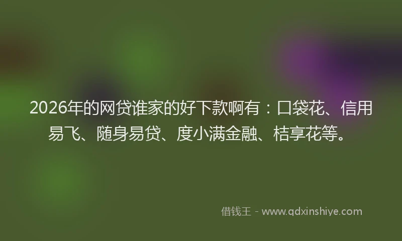 2026年的网贷谁家的好下款啊有:口袋花、信用易飞、随身易贷、度小满金融、桔享花等。