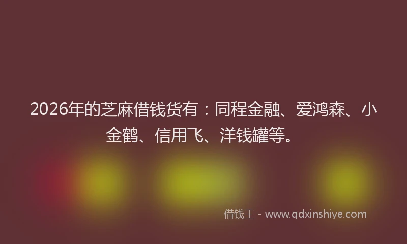 2026年的芝麻借钱货有：同程金融、爱鸿森、小金鹤、信用飞、洋钱罐等。