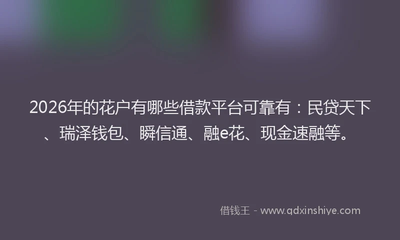 2026年的花户有哪些借款平台可靠有：民贷天下、瑞泽钱包、瞬信通、融e花、现金速融等。