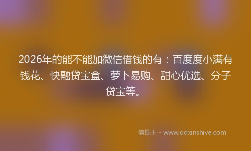2026年的能不能加微信借钱的有：百度度小满有钱花、快融贷宝盒、萝卜易购、甜心优选、分子贷宝等。