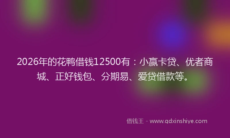 2026年的花鸭借钱12500有:小赢卡贷、优者商城、正好钱包、分期易、爱贷借款等。