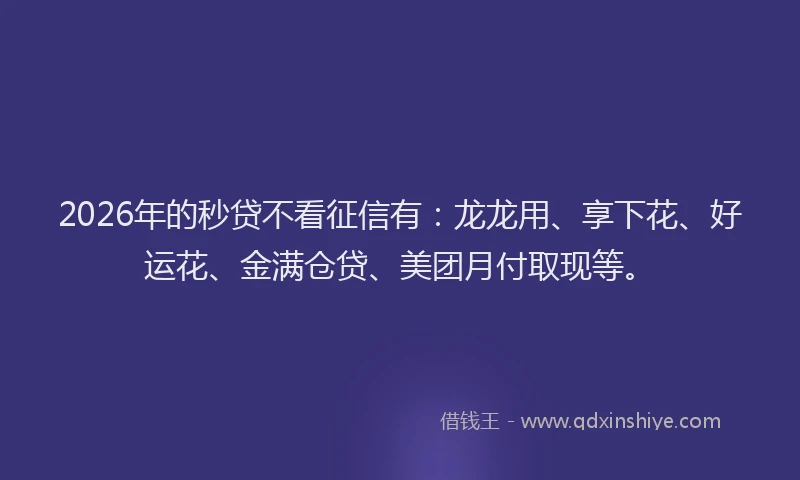 2026年的秒贷不看征信有：龙龙用、享下花、好运花、金满仓贷、美团月付取现等。