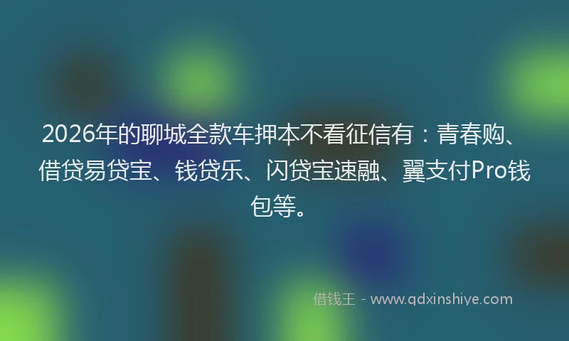 2026年的聊城全款车押本不看征信有：青春购、借贷易贷宝、钱贷乐、闪贷宝速融、翼支付Pro钱包等。