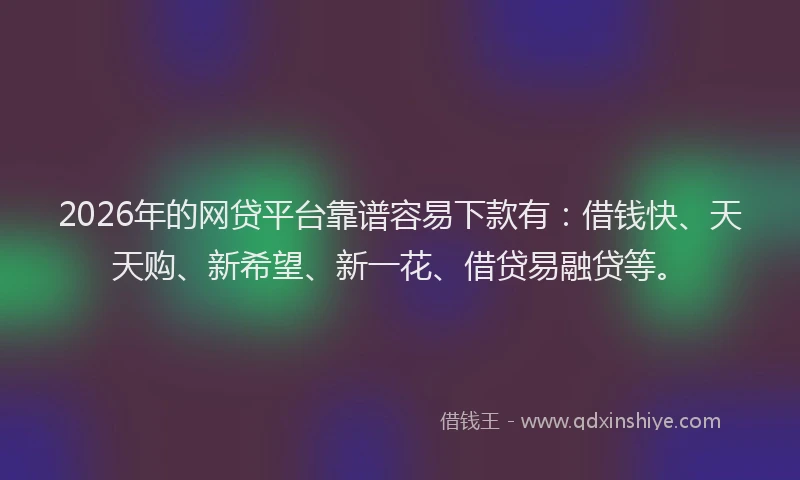 2026年的网贷平台靠谱容易下款有：借钱快、天天购、新希望、新一花、借贷易融贷等。
