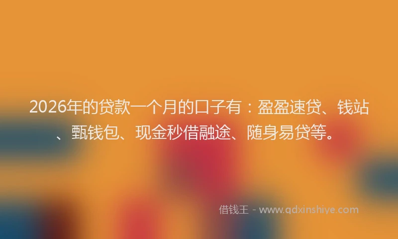 2026年的贷款一个月的口子有：盈盈速贷、钱站、甄钱包、现金秒借融途、随身易贷等。