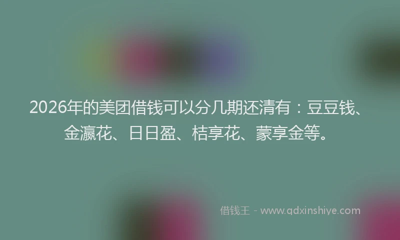 2026年的美团借钱可以分几期还清有：豆豆钱、金瀛花、日日盈、桔享花、蒙享金等。