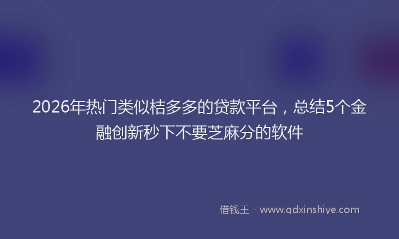 2026年热门类似桔多多的贷款平台，总结5个金融创新秒下不要芝麻分的软件