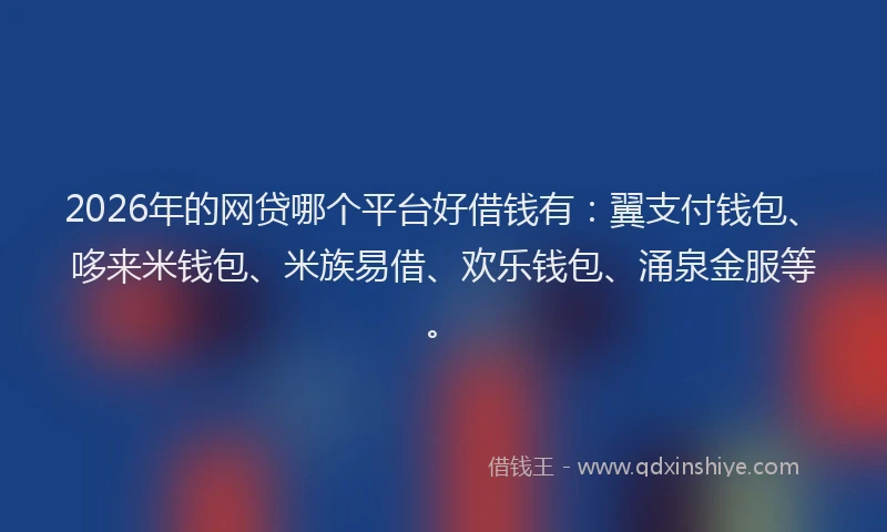 2026年的网贷哪个平台好借钱有：翼支付钱包、哆来米钱包、米族易借、欢乐钱包、涌泉金服等。