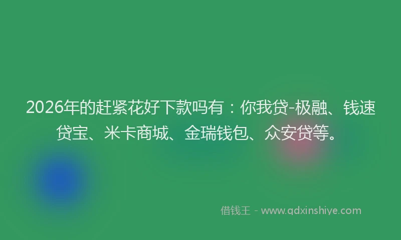2026年的赶紧花好下款吗有：你我贷-极融、钱速贷宝、米卡商城、金瑞钱包、众安贷等。
