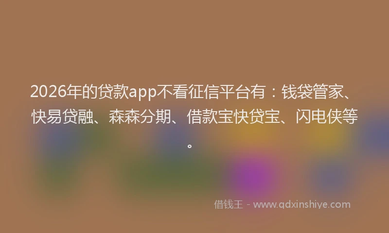 2026年的贷款app不看征信平台有：钱袋管家、快易贷融、森森分期、借款宝快贷宝、闪电侠等。