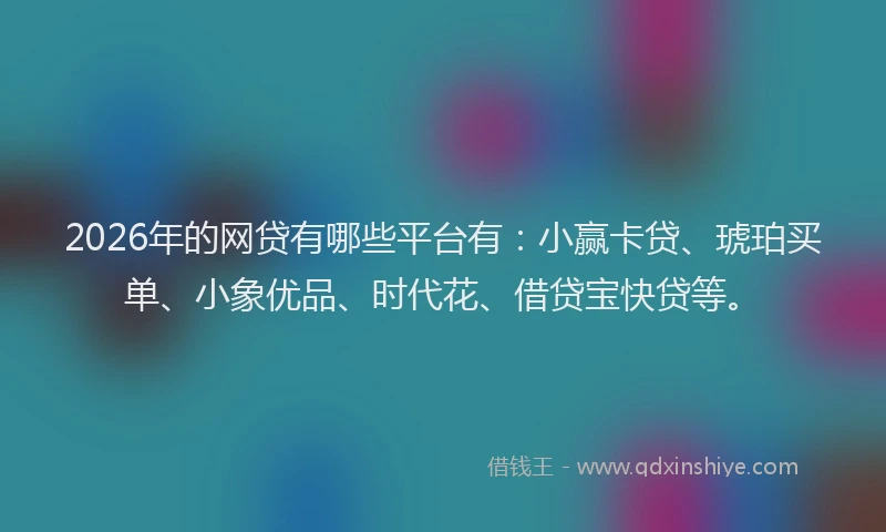 2026年的网贷有哪些平台有：小赢卡贷、琥珀买单、小象优品、时代花、借贷宝快贷等。