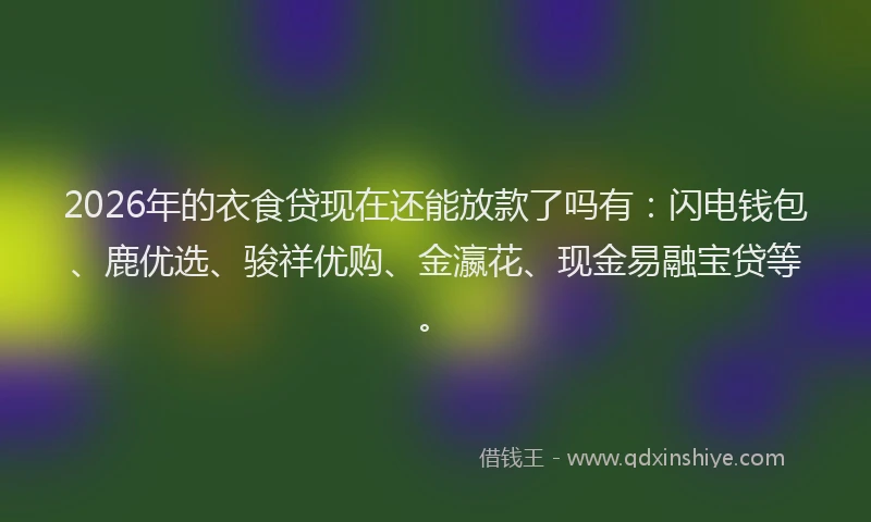 2026年的衣食贷现在还能放款了吗有：闪电钱包、鹿优选、骏祥优购、金瀛花、现金易融宝贷等。