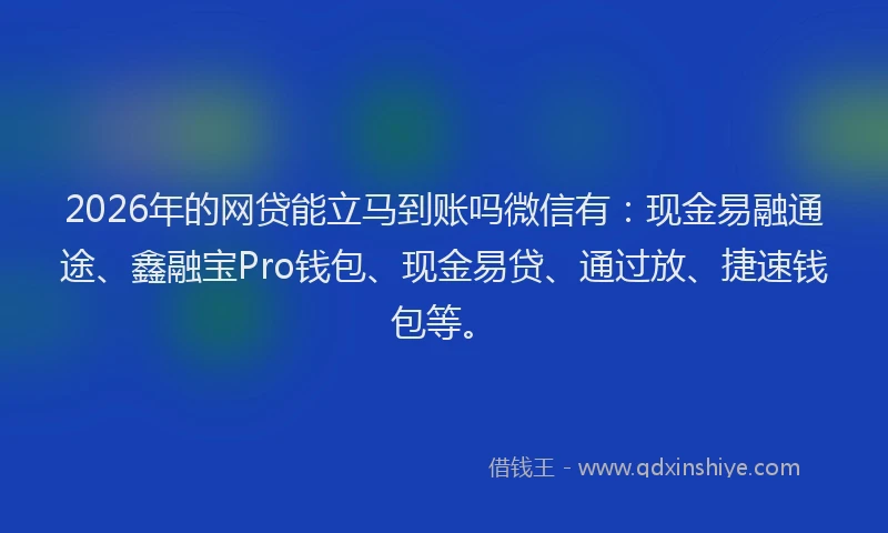 2026年的网贷能立马到账吗微信有：现金易融通途、鑫融宝Pro钱包、现金易贷、通过放、捷速钱包等。