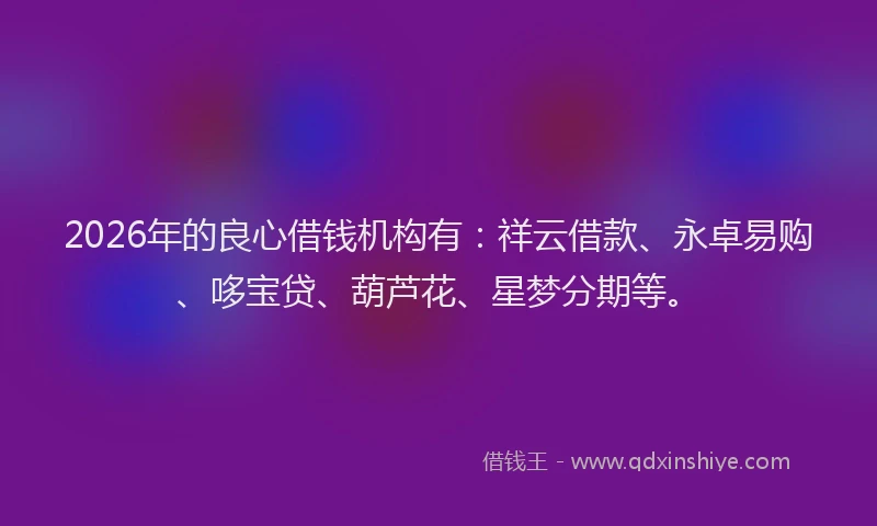 2026年的良心借钱机构有：祥云借款、永卓易购、哆宝贷、葫芦花、星梦分期等。