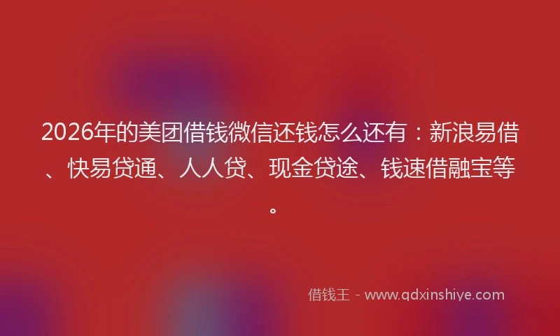 2026年的美团借钱微信还钱怎么还有：新浪易借、快易贷通、人人贷、现金贷途、钱速借融宝等。