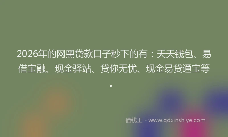 2026年的网黑贷款口子秒下的有：天天钱包、易借宝融、现金驿站、贷你无忧、现金易贷通宝等。