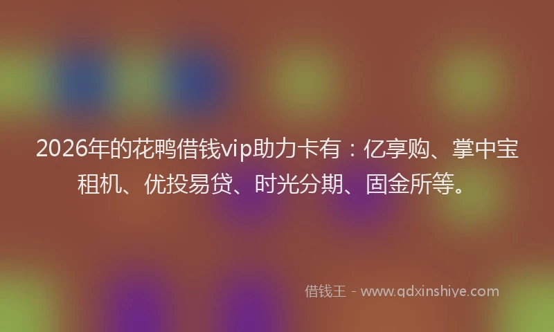 2026年的花鸭借钱vip助力卡有：亿享购、掌中宝租机、优投易贷、时光分期、固金所等。