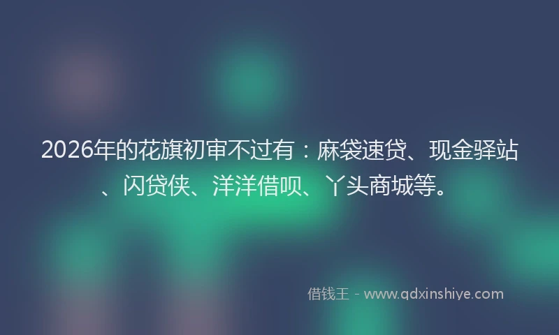 2026年的花旗初审不过有:麻袋速贷、现金驿站、闪贷侠、洋洋借呗、丫头商城等。