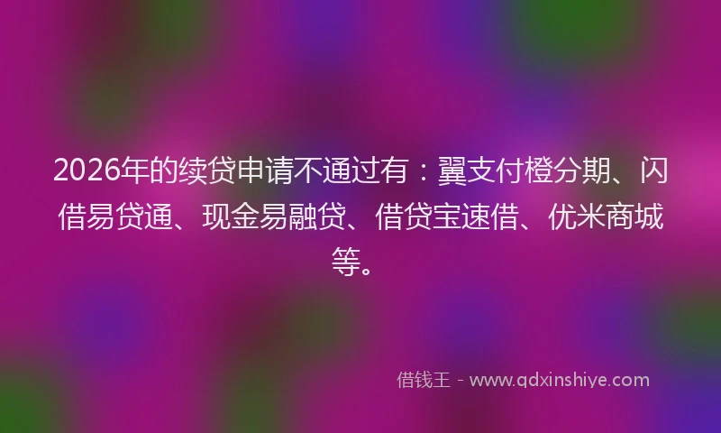 2026年的续贷申请不通过有:翼支付橙分期、闪借易贷通、现金易融贷、借贷宝速借、优米商城等。