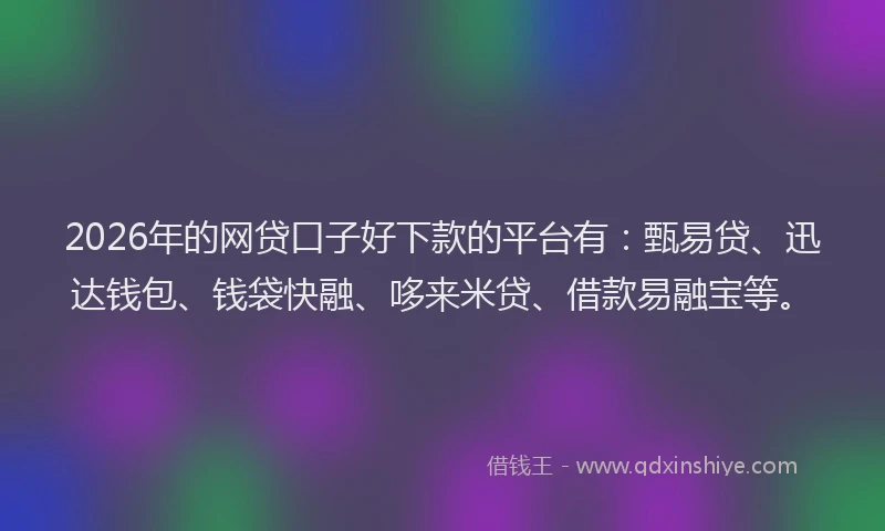 2026年的网贷口子好下款的平台有：甄易贷、迅达钱包、钱袋快融、哆来米贷、借款易融宝等。