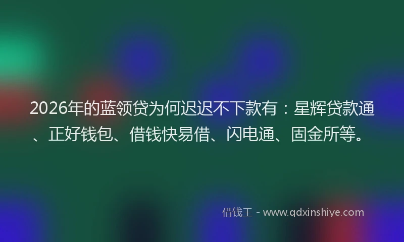 2026年的蓝领贷为何迟迟不下款有：星辉贷款通、正好钱包、借钱快易借、闪电通、固金所等。