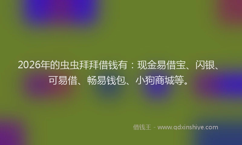 2026年的虫虫拜拜借钱有：现金易借宝、闪银、可易借、畅易钱包、小狗商城等。