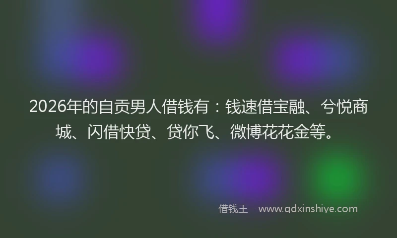 2026年的自贡男人借钱有：钱速借宝融、兮悦商城、闪借快贷、贷你飞、微博花花金等。