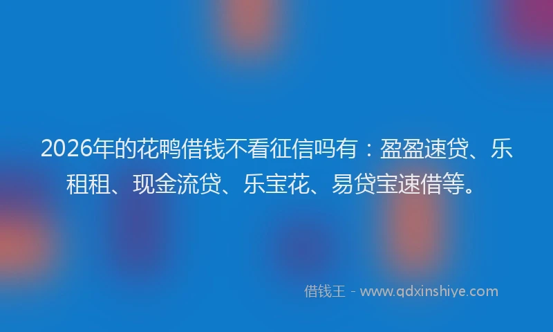 2026年的花鸭借钱不看征信吗有:盈盈速贷、乐租租、现金流贷、乐宝花、易贷宝速借等。