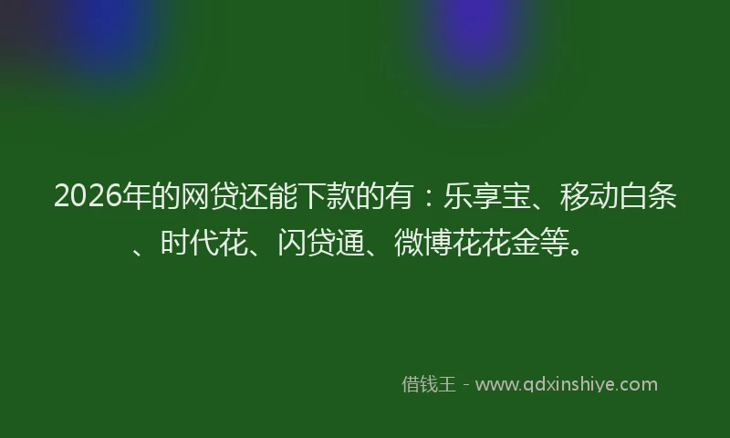 2026年的网贷还能下款的有：乐享宝、移动白条、时代花、闪贷通、微博花花金等。