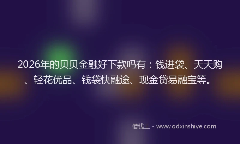 2026年的贝贝金融好下款吗有：钱进袋、天天购、轻花优品、钱袋快融途、现金贷易融宝等。