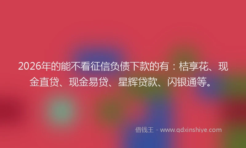 2026年的能不看征信负债下款的有：桔享花、现金直贷、现金易贷、星辉贷款、闪银通等。