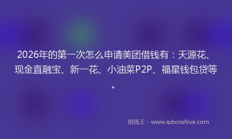 2026年的第一次怎么申请美团借钱有：天源花、现金直融宝、新一花、小油菜P2P、福星钱包贷等。