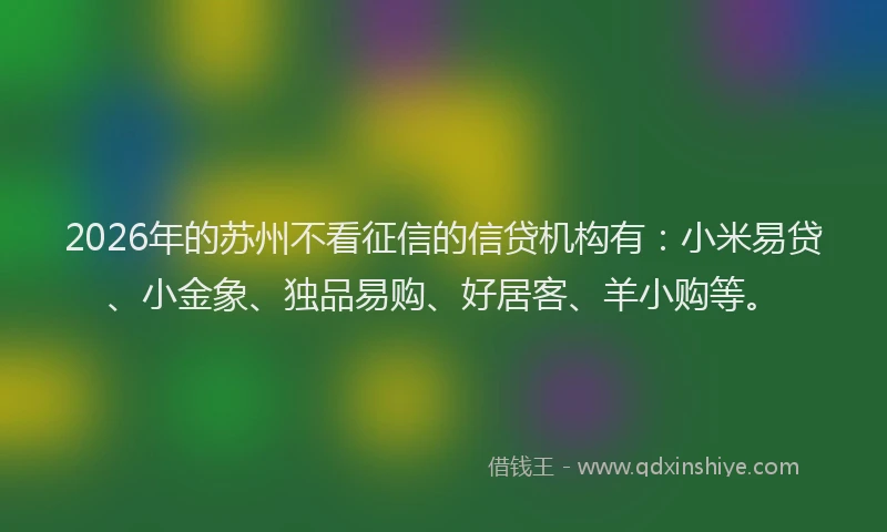 2026年的苏州不看征信的信贷机构有:小米易贷、小金象、独品易购、好居客、羊小购等。