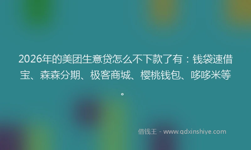 2026年的美团生意贷怎么不下款了有：钱袋速借宝、森森分期、极客商城、樱桃钱包、哆哆米等。