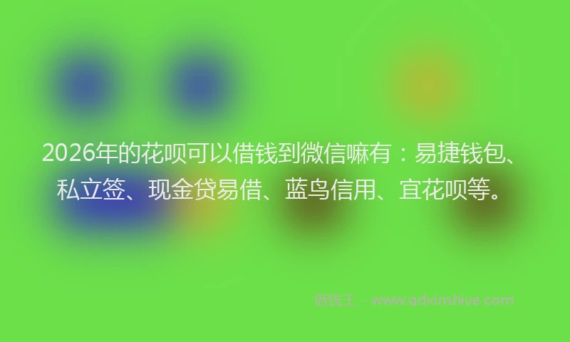 2026年的花呗可以借钱到微信嘛有：易捷钱包、私立签、现金贷易借、蓝鸟信用、宜花呗等。
