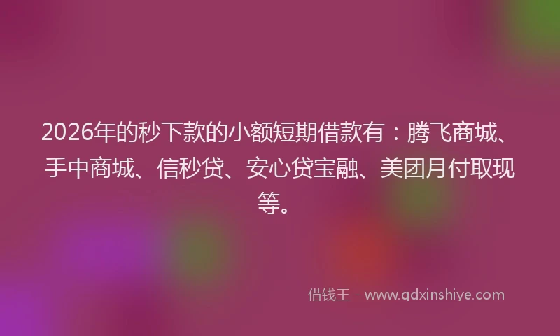 2026年的秒下款的小额短期借款有：腾飞商城、手中商城、信秒贷、安心贷宝融、美团月付取现等。