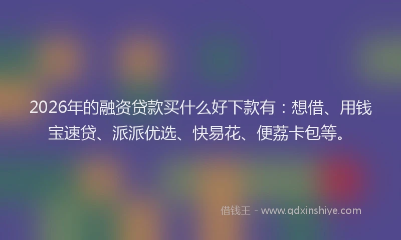 2026年的融资贷款买什么好下款有:想借、用钱宝速贷、派派优选、快易花、便荔卡包等。