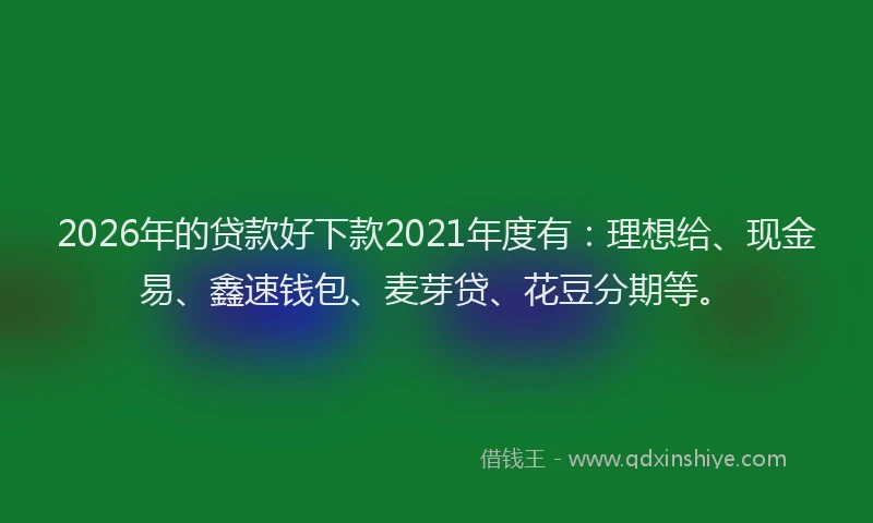 2026年的贷款好下款2021年度有：理想给、现金易、鑫速钱包、麦芽贷、花豆分期等。