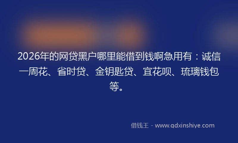 2026年的网贷黑户哪里能借到钱啊急用有：诚信一周花、省时贷、金钥匙贷、宜花呗、琉璃钱包等。